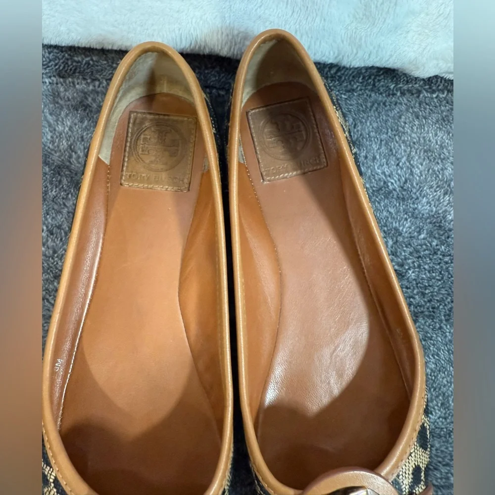Tory Burch Leopard Print Aaden Raffia Ballet Flat size 8 animal print